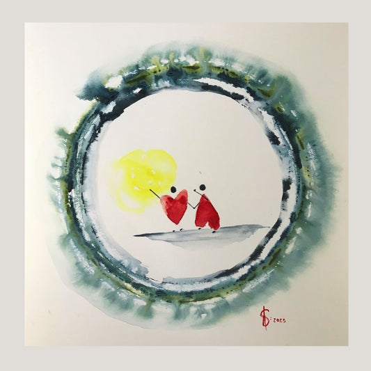 Original Abstract Watercolor Painting:To Love Is To Cuddle Up In Bed