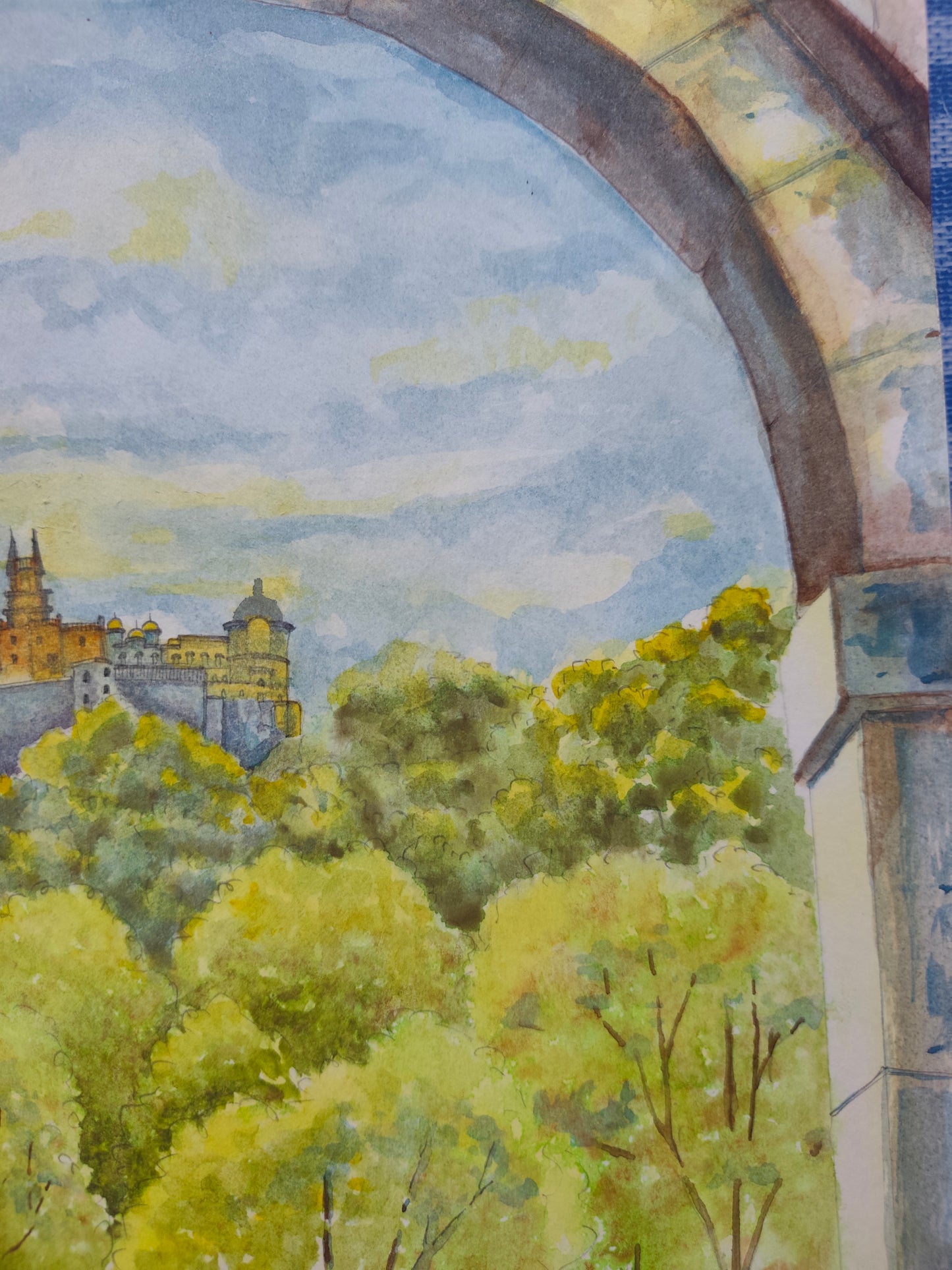 Look through the stone archway of the Valverde Sintra Palácio de Seteais.