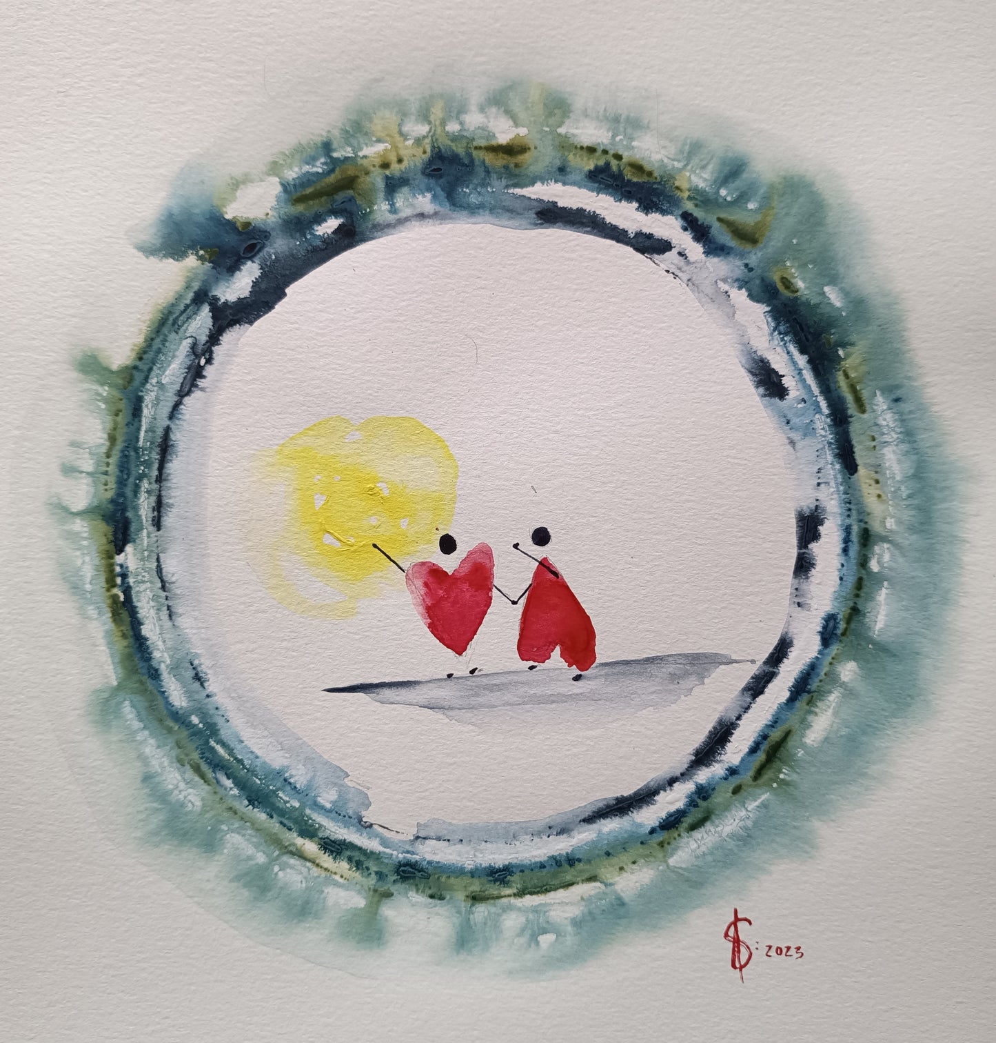 Print of an original watercolor painting called: “ To love is to cuddle up in bed"