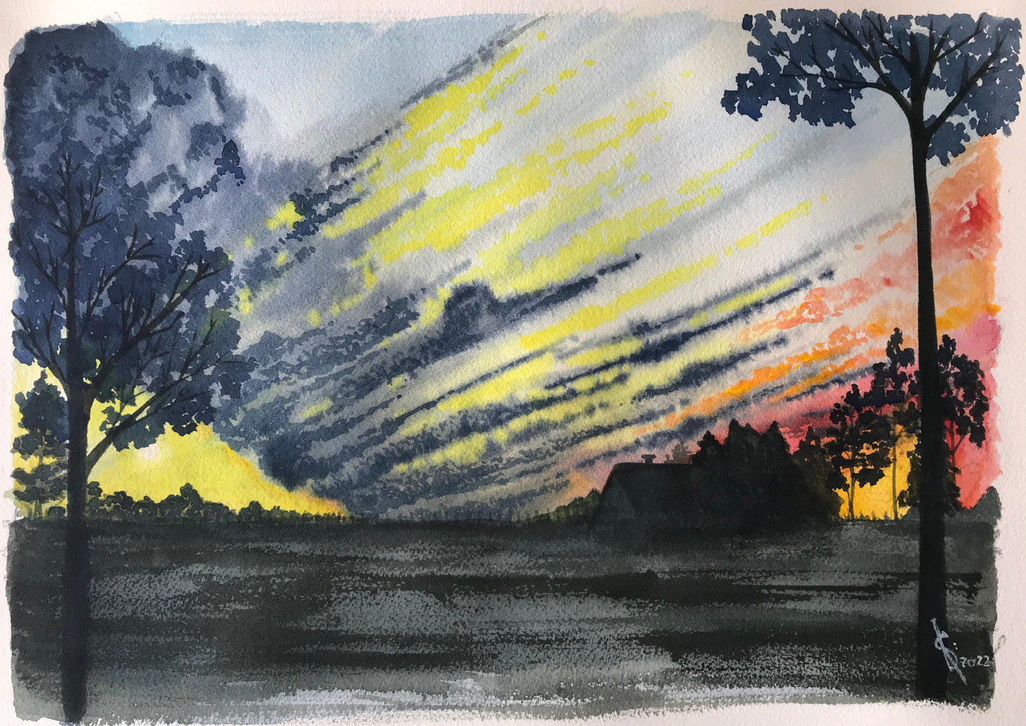 Print of original painting: “Sunset in my Backyard”