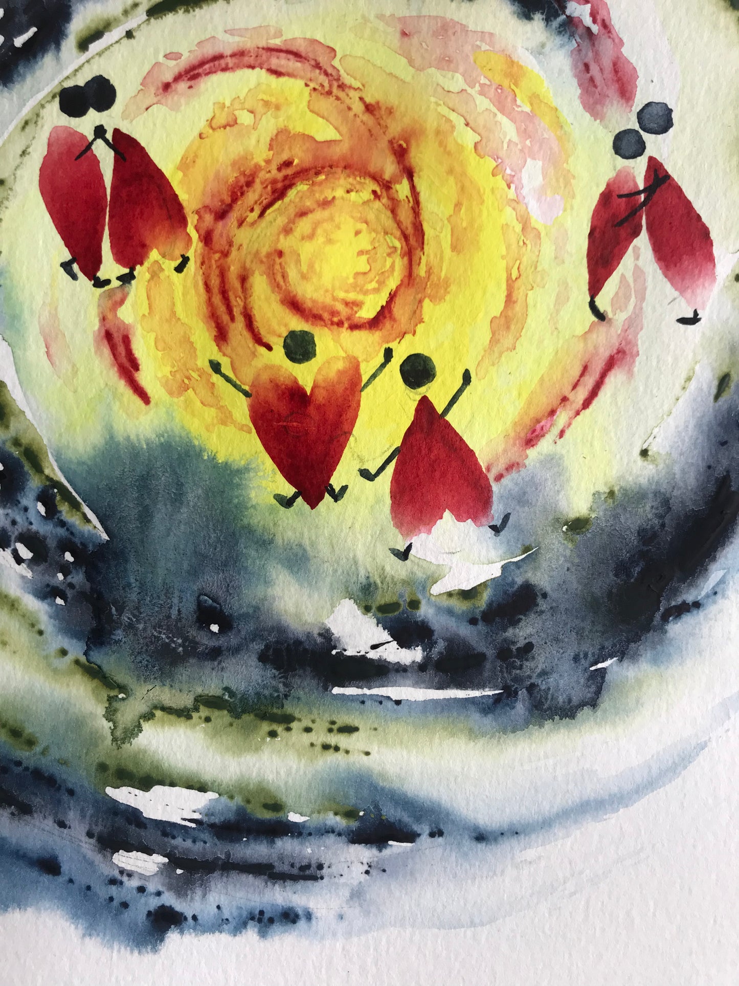 Print of an original watercolor painting called: “Sometimes feeling the warmth of a hug instead of the coldness of words"